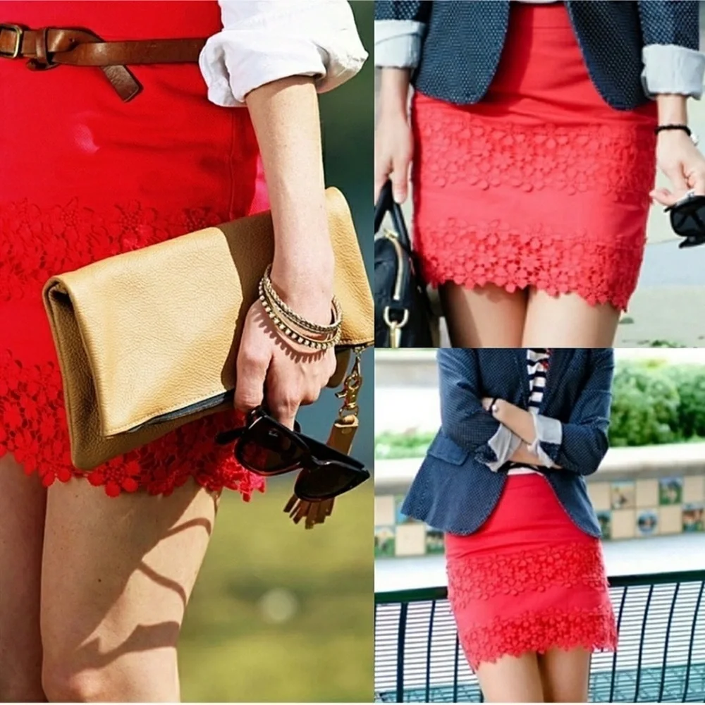 EUC J. Crew Red Daisy Floral Crochet Lace Mini Skirt Size 4 - Picture 3 of 14